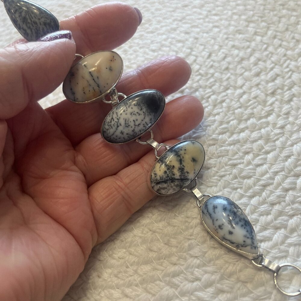 Beautiful DENDRITE OPAL Handmade Sterling 925 Bracelet Size 8 3/4" #311E